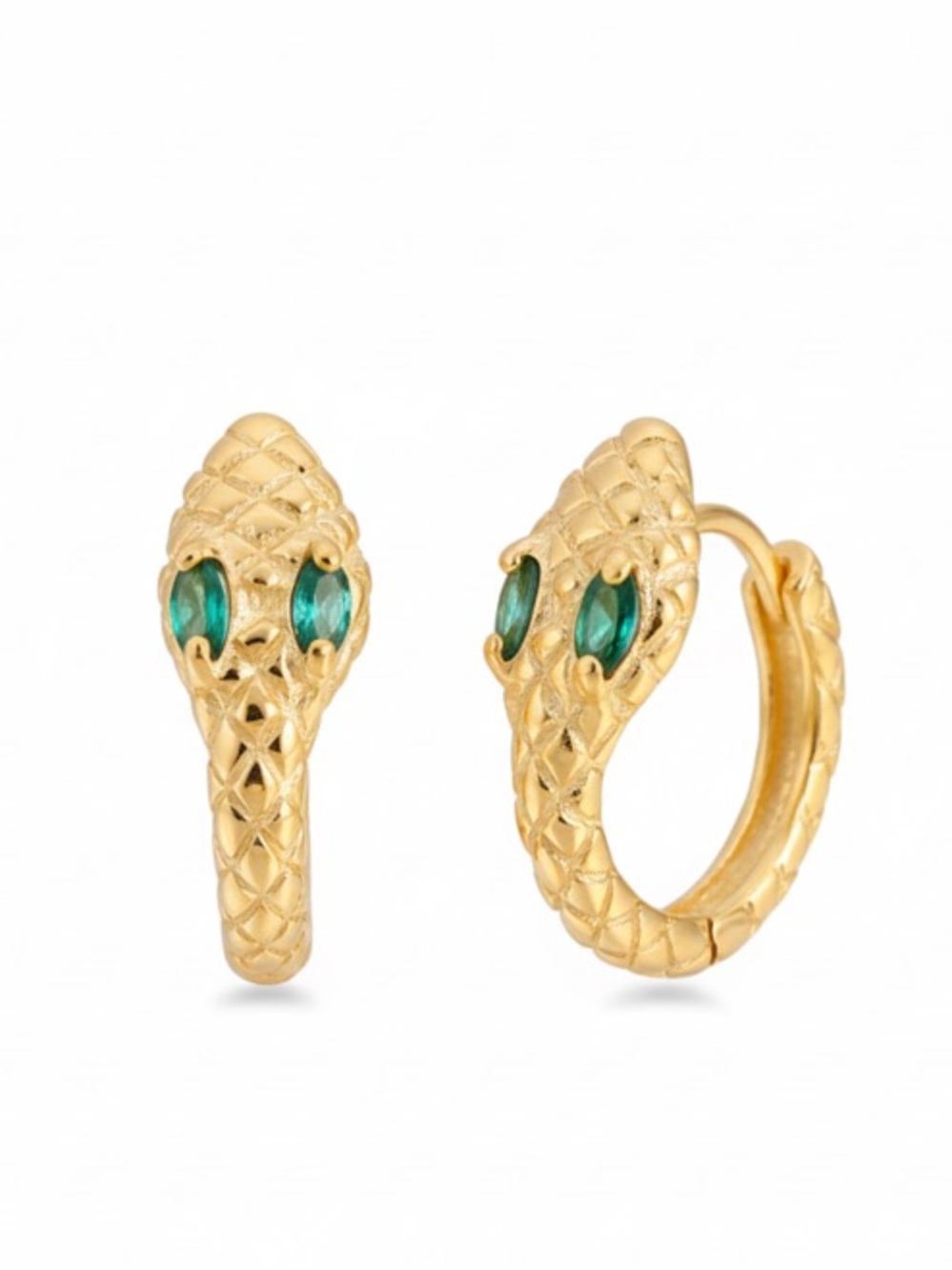 Small & Dainty Snake Hoops Earrings - Gold- Green